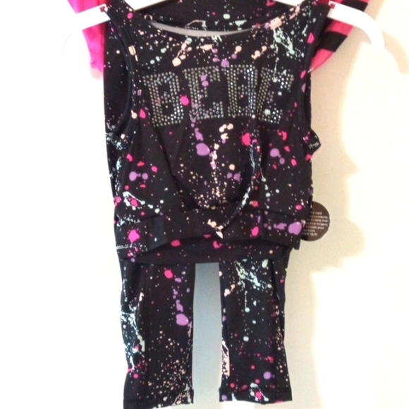 BEBE SPORT FUCHSIA BLACK PANTS GRAPHIC TEE TANK TOP JOGGER SET GIRLS SIZE 4 NWT - Picture 5 of 8